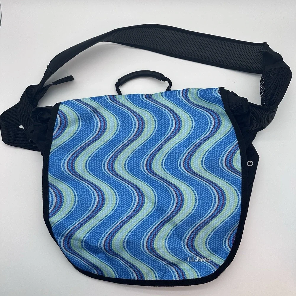 LL Bean Messenger Bag Blue Black Laptop Compartment Daily Organizer‎ Travel Bag